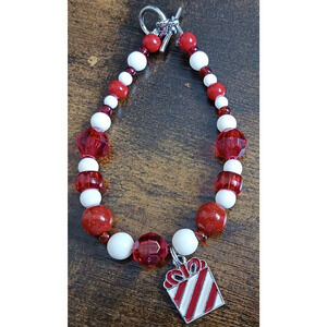 Handcrafted Red White Beaded Charm Bracelet Womens Fashion Jewelry